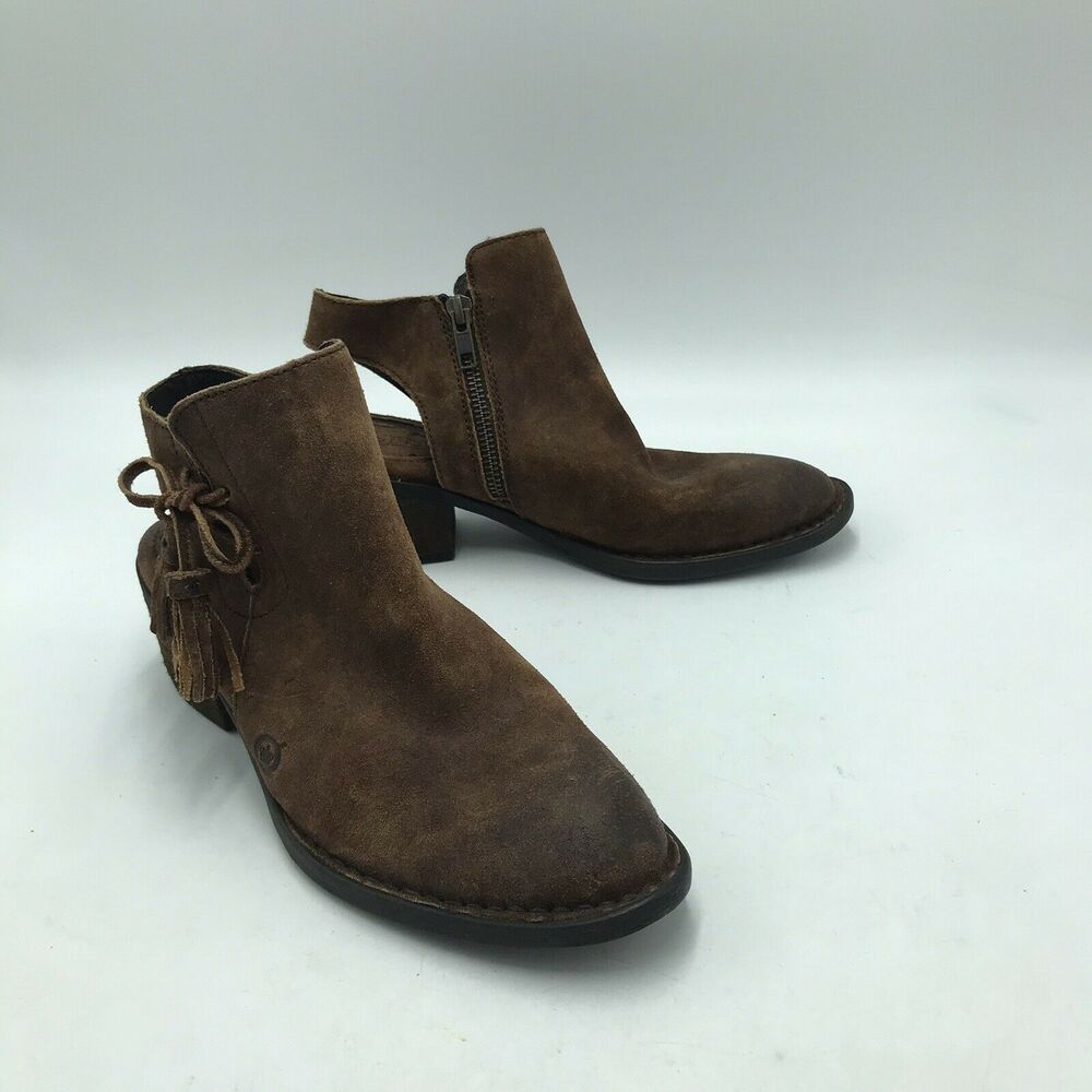 Born Women's 6M Monikah Boots Brown Leather Cutout Distressed Open Back NWOT
